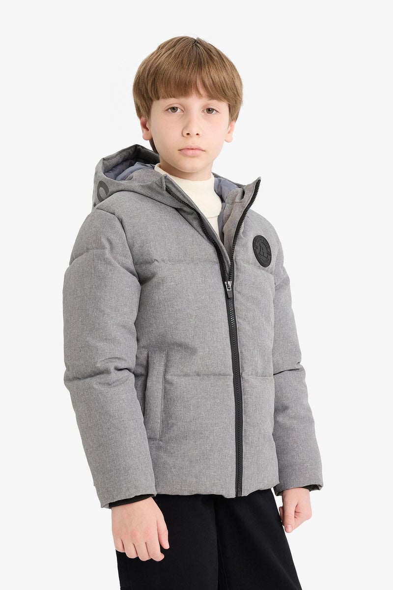 DeFacto Grey Boy Boy Hooded Water Repellent Puffer Jacket Casual - Image 3